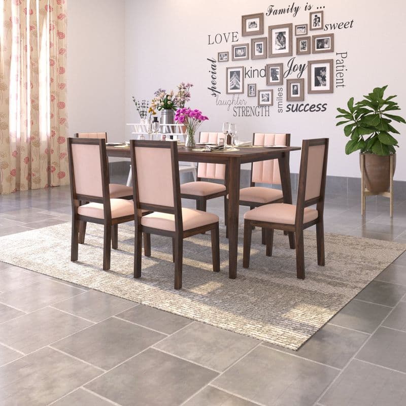 tiya 6 Seater Dining Set in Walnut Finish (Pink)