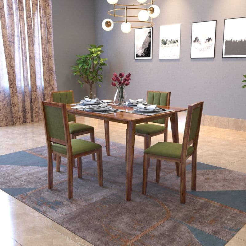 Tiya 4 Seater Dining Set in honey finish (Green)