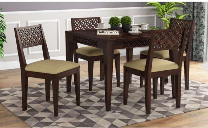 Maharaja 4 Seater Dining Set in walnut finish (Beige)