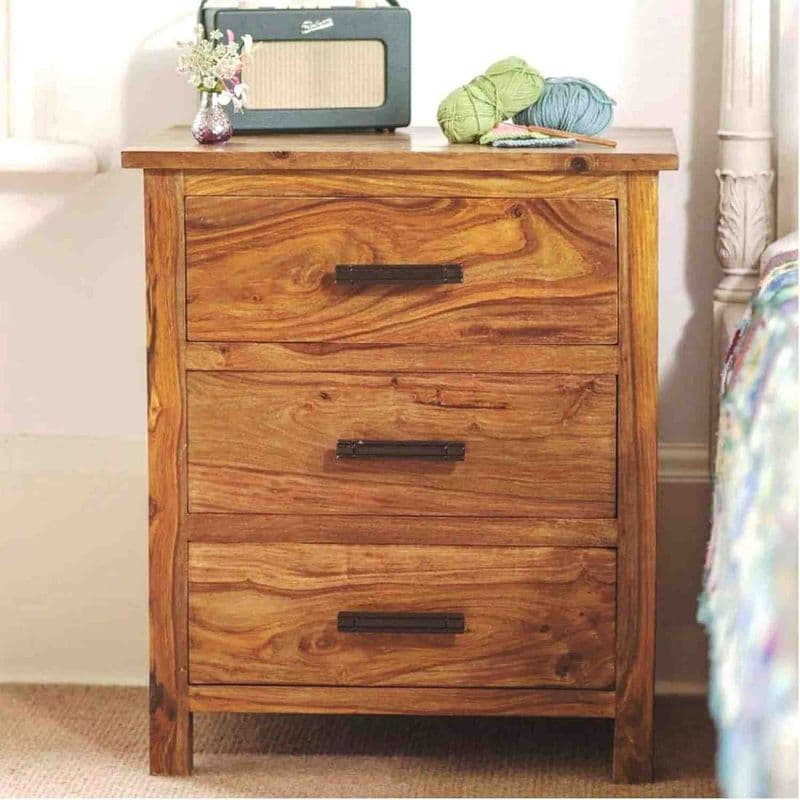 Roovi Bed Side Table In honey finish