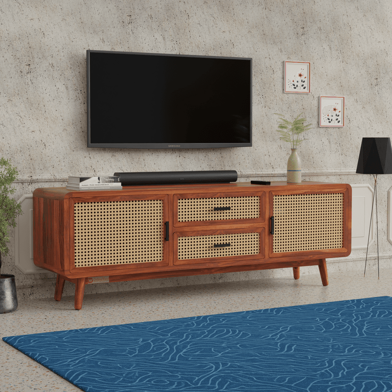 Rattan Tv Cabinet In Honey Finish