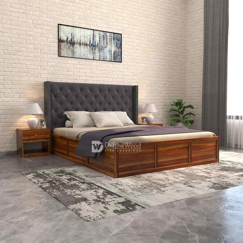 Maya queen size bed in honey finish (Gray)