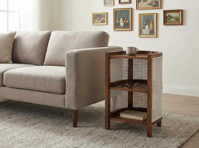 Amber Rattan End Table in  Walnut Finish 