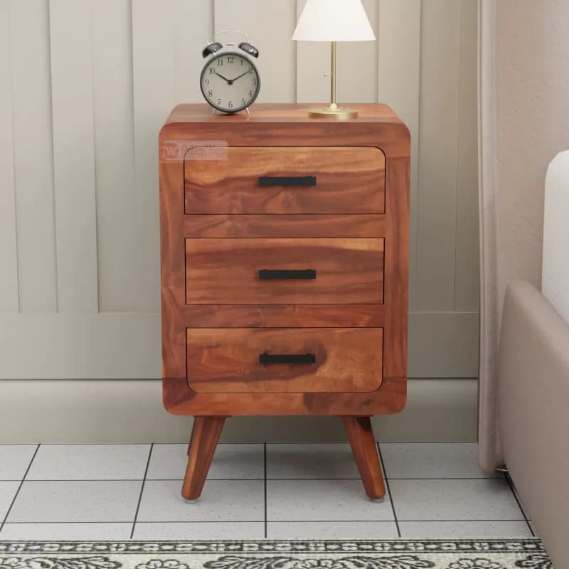 Alicia 3 Drawers  Bedside Table In Honey Finish