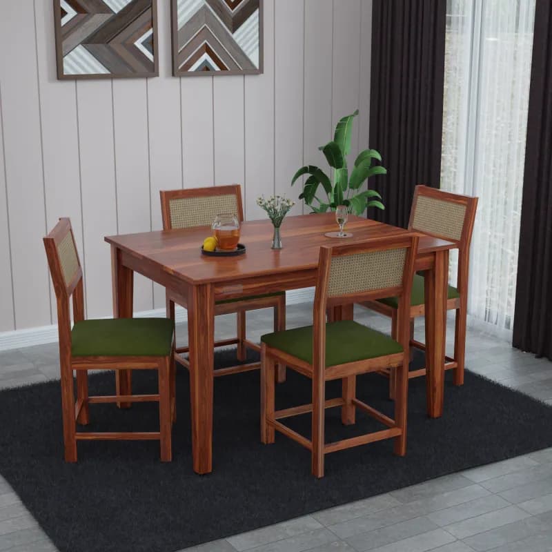 Amber 4 Seater Dining Set In Honey Finish (Green)