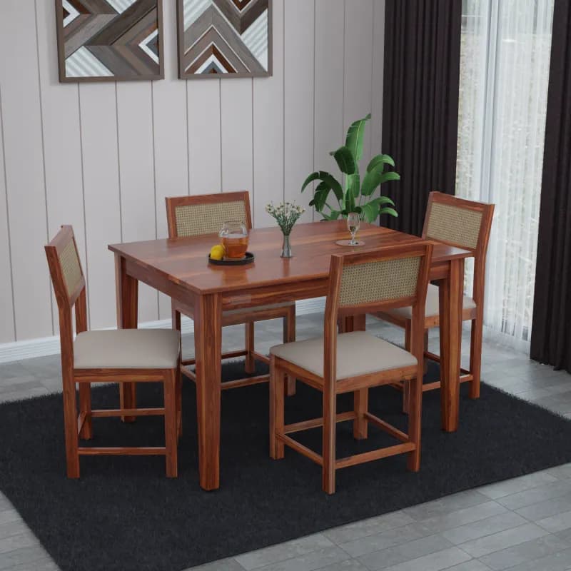 Amber 4 Seater Dining Set In Honey Finish (Beige)