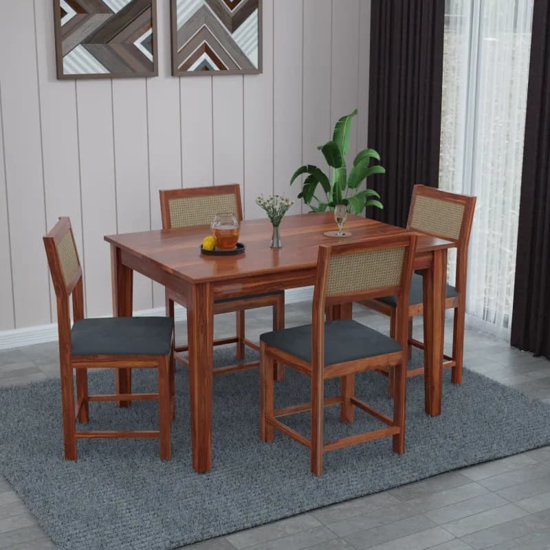 Amber 4 Seater Dining Set In Honey Finish (Grey)