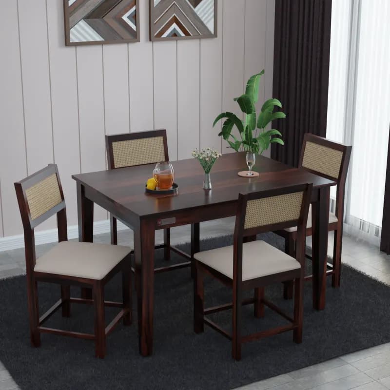 Amber 4 Seater Dining Set In Walnut Finish (Beige)