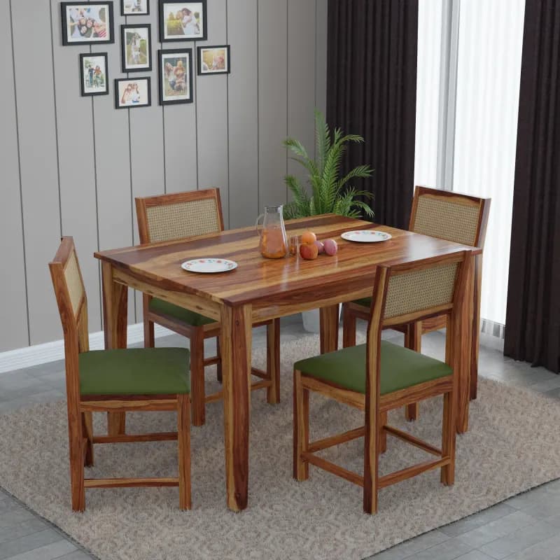 Amber 4 Seater Dining Set In Natural Finish (Green)